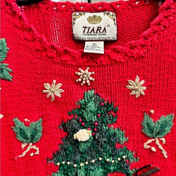 Tiara Red Sweater with Tree & Festive Accents small - Picture 4 of 12